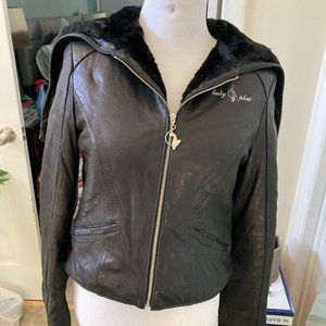 Baby Phat 90s Vintage Cropped Hooded Leather Coat
